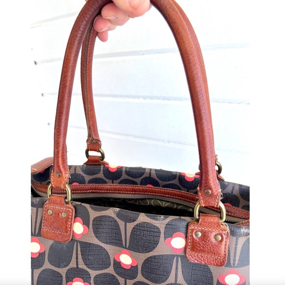 ORLA KIELY Large Coated Canvas Satchel Tote Bag with Leather Handles - Picture 9 of 16